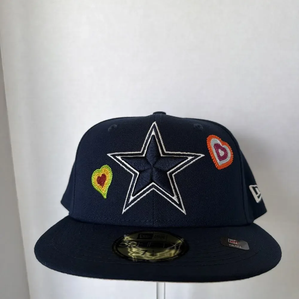 Dallas Cowboys Chain Stitch Heart New Era 59FIFTY Mens Size 7 1/4 Fitted Hat Cap